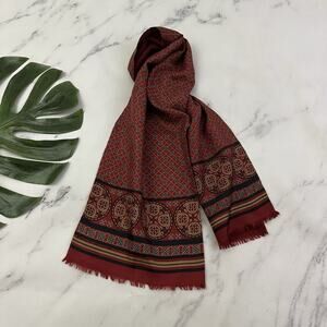 Smithsonian Institution Vintage 80s Silk Wool Scarf Red Black Geometric Print